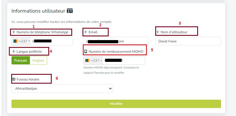 information utilisateur
